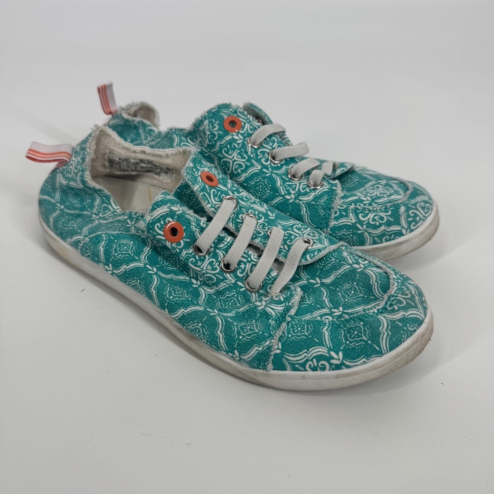 Vionic Pismo Beach Teal Blue Tile Print Canvas Slip On Sneakers Womens 8